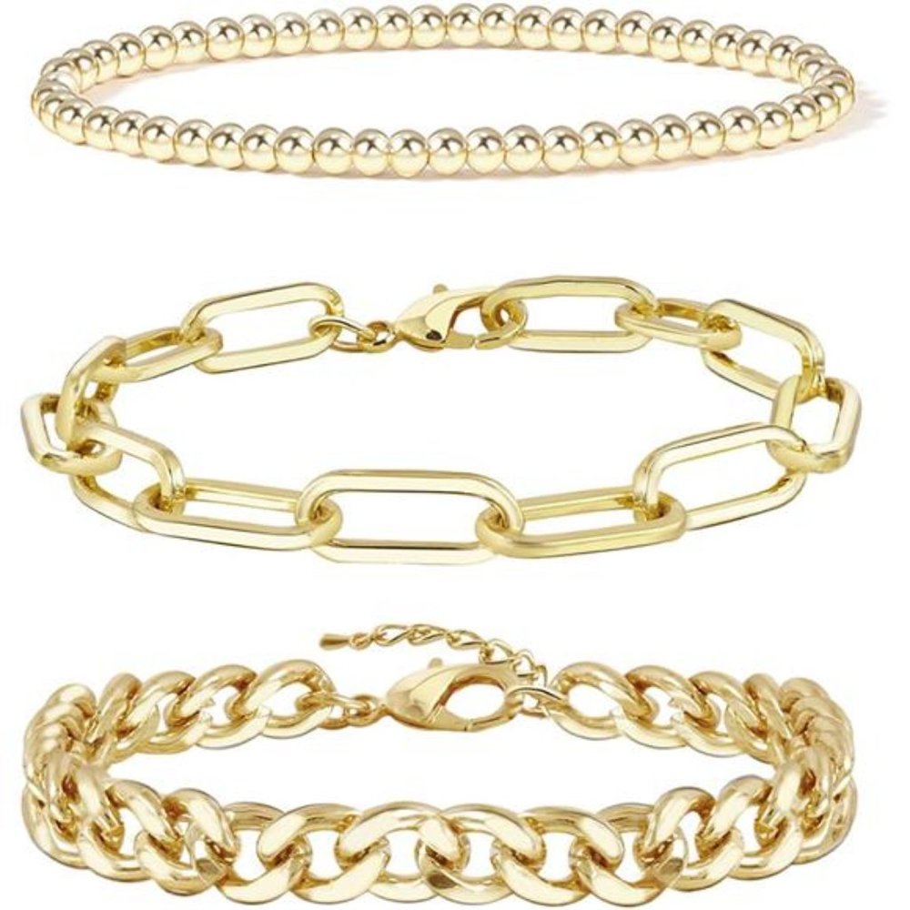 Gold Chain Bracelet Sets Women 14K Gold Plated Dainty Link Paperclip Bracelets